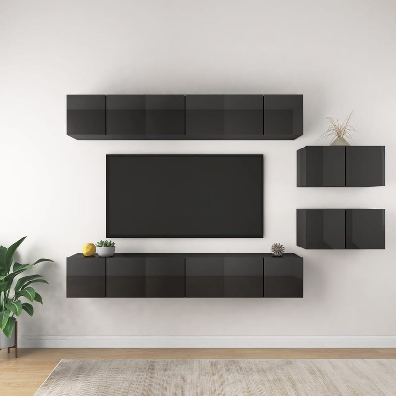 Dealsmate  TV Cabinets 8 pcs High Gloss Grey Engineered Wood