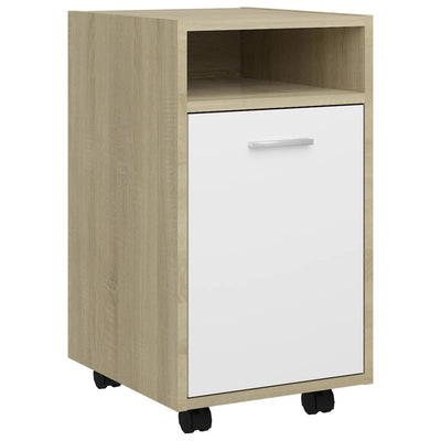 Dealsmate  Side Cabinet with Wheels White&Sonoma Oak 33x38x60 cm Engineered Wood
