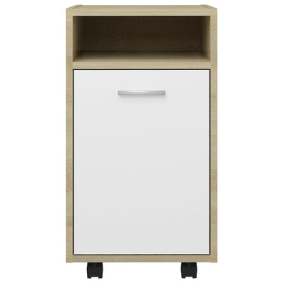 Dealsmate  Side Cabinet with Wheels White&Sonoma Oak 33x38x60 cm Engineered Wood