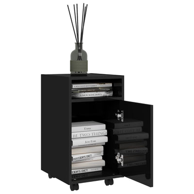 Dealsmate  Side Cabinet with Wheels High Gloss Black 33x38x60 cm Engineered Wood