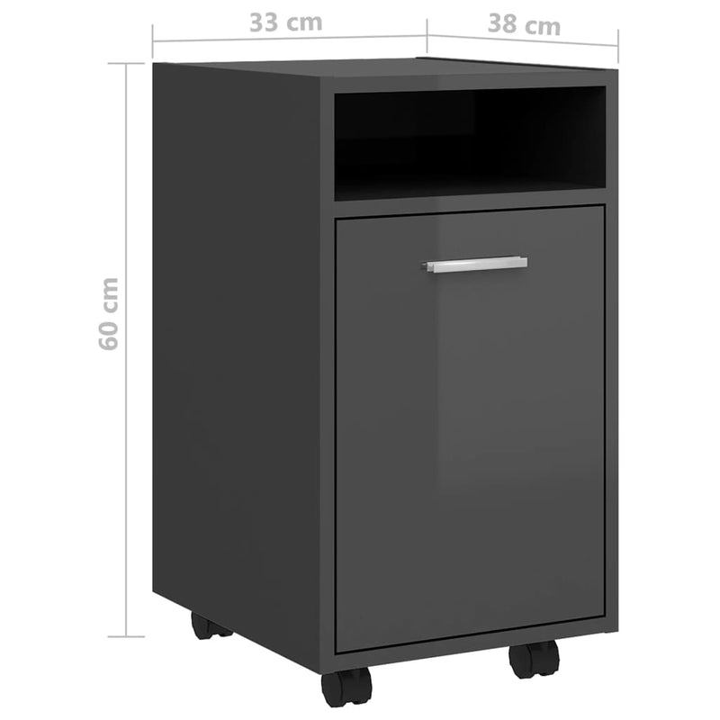 Dealsmate  Side Cabinet with Wheels High Gloss Grey 33x38x60 cm Engineered Wood
