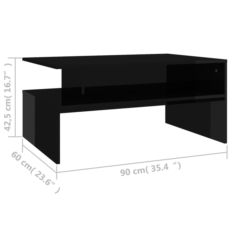 Dealsmate  Coffee Table High Gloss Black 90x60x42.5 cm Engineered Wood