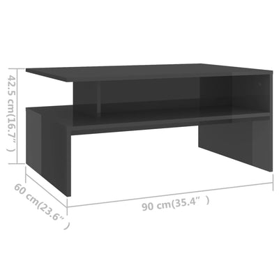 Dealsmate  Coffee Table High Gloss Grey 90x60x42.5 cm Engineered Wood