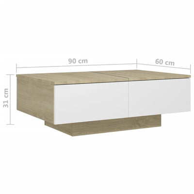 Dealsmate  Coffee Table White and Sonoma Oak 90x60x31 cm Engineered Wood
