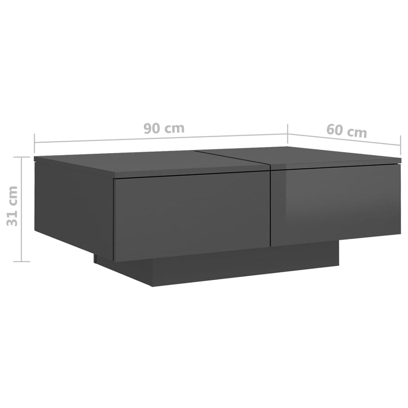 Dealsmate  Coffee Table High Gloss Grey 90x60x31 cm Engineered Wood