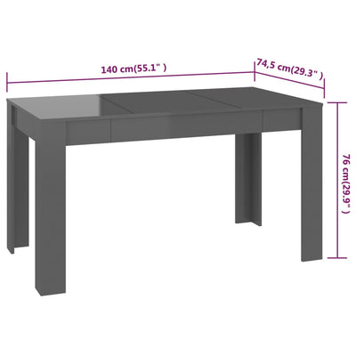 Dealsmate  Dining Table High Gloss Grey 140x74.5x76 cm Engineered Wood