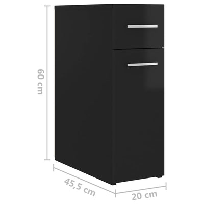 Dealsmate  Apothecary Cabinet High Gloss Black 20x45.5x60 cm Engineered Wood
