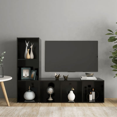 Dealsmate  TV Cabinets 2 pcs Black 107x35x37 cm Engineered Wood
