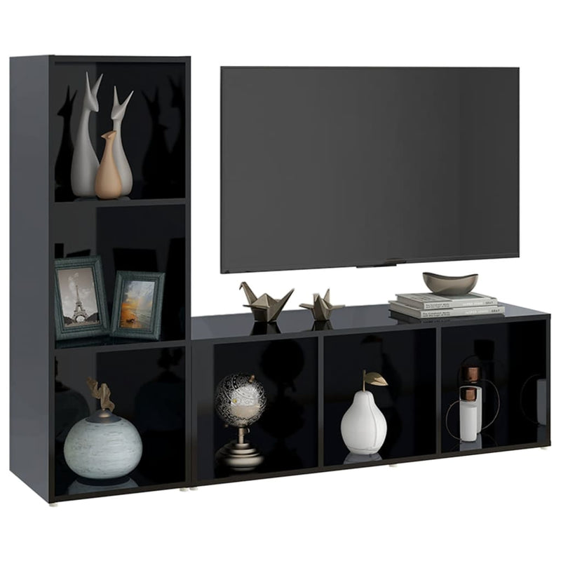 Dealsmate  TV Cabinets 2 pcs High Gloss Black 107x35x37 cm Chipboard