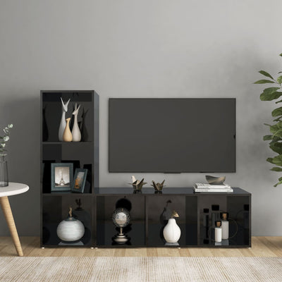 Dealsmate  TV Cabinets 2 pcs High Gloss Black 107x35x37 cm Chipboard