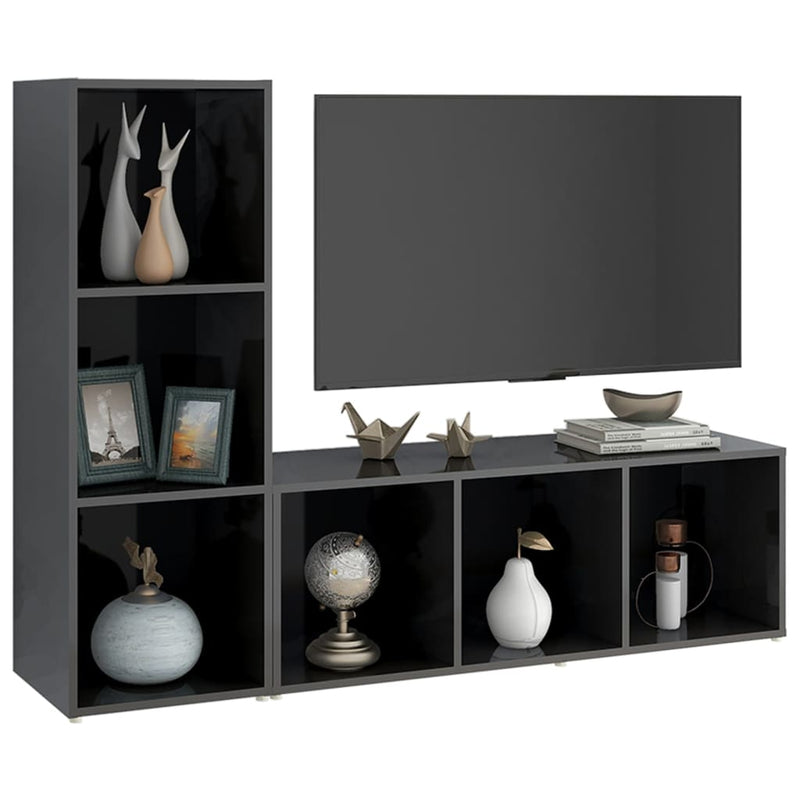 Dealsmate  TV Cabinets 2 pcs High Gloss Grey 107x35x37 cm Engineered Wood
