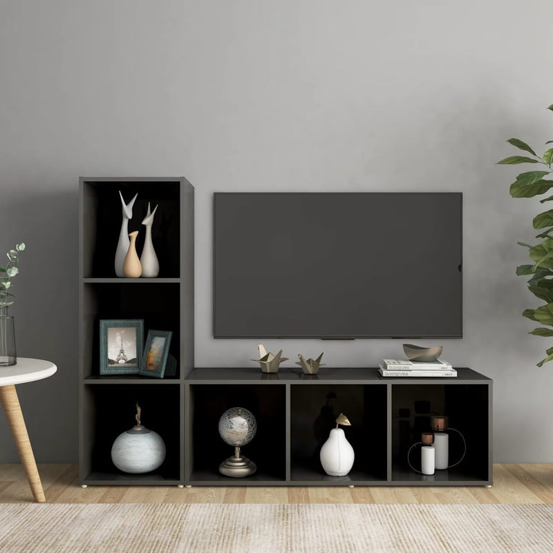 Dealsmate  TV Cabinets 2 pcs High Gloss Grey 107x35x37 cm Engineered Wood