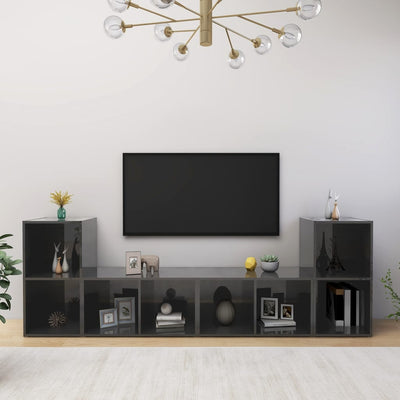 Dealsmate  TV Cabinets 4 pcs High Gloss Grey 72x35x36.5 cm Engineered Wood