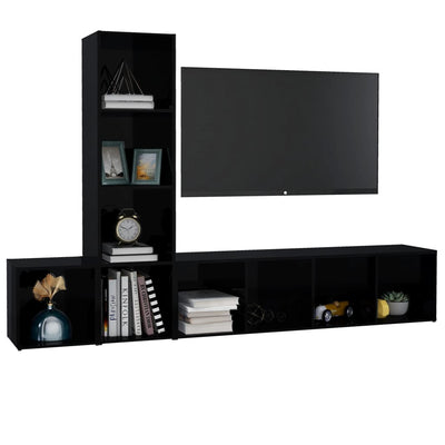 Dealsmate  3 Piece TV Cabinet Set High Gloss Black Chipboard