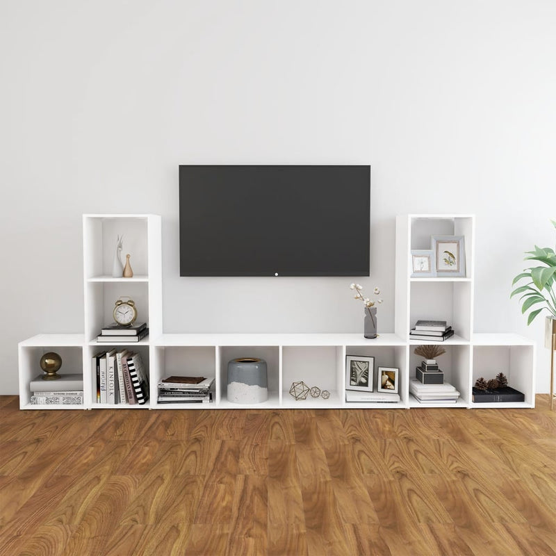 Dealsmate  5 Piece TV Cabinet Set White Engineered Wood
