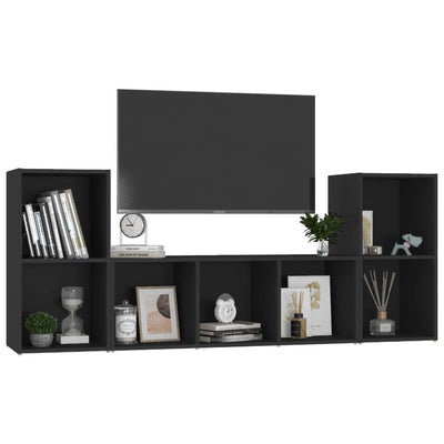 Dealsmate  3 Piece TV Cabinet Set Black Engineered Wood