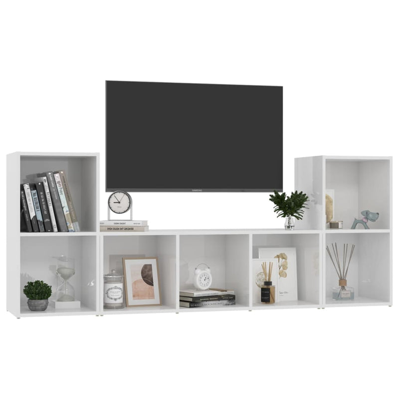 Dealsmate  3 Piece TV Cabinet Set High Gloss White Engineered Wood
