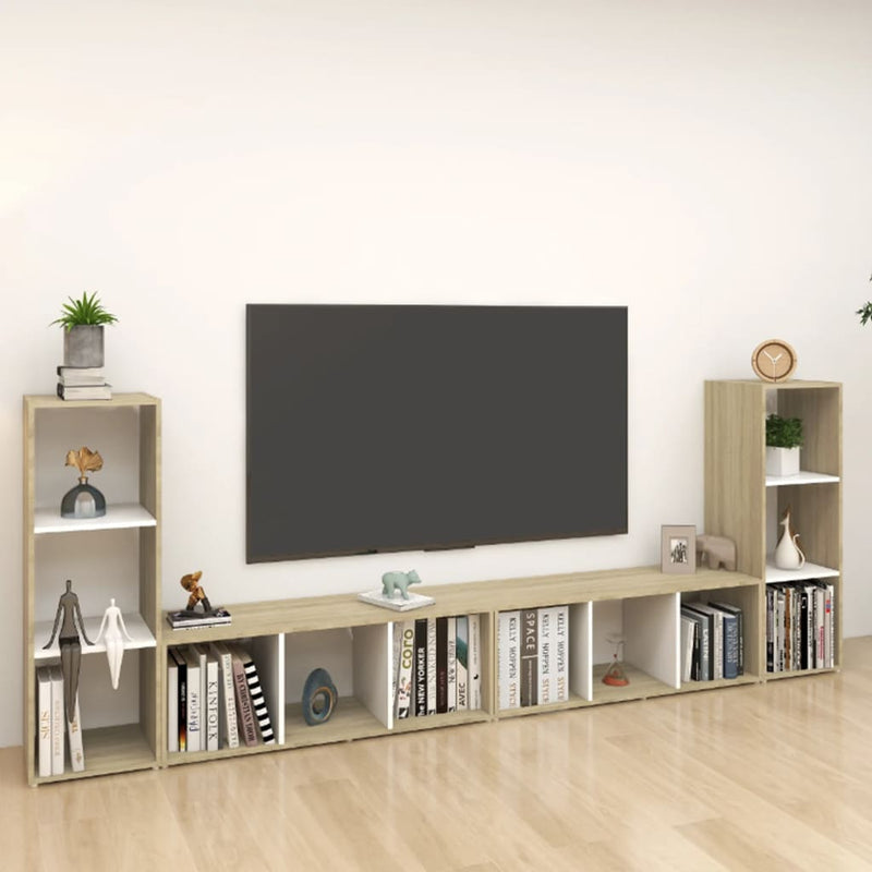 Dealsmate  TV Cabinets 4 pcs White and Sonoma Oak 107x35x37 cm Engineered Wood