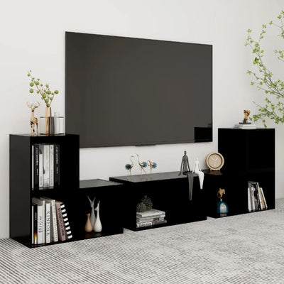 Dealsmate  6 Piece TV Cabinet Set Black Engineered Wood