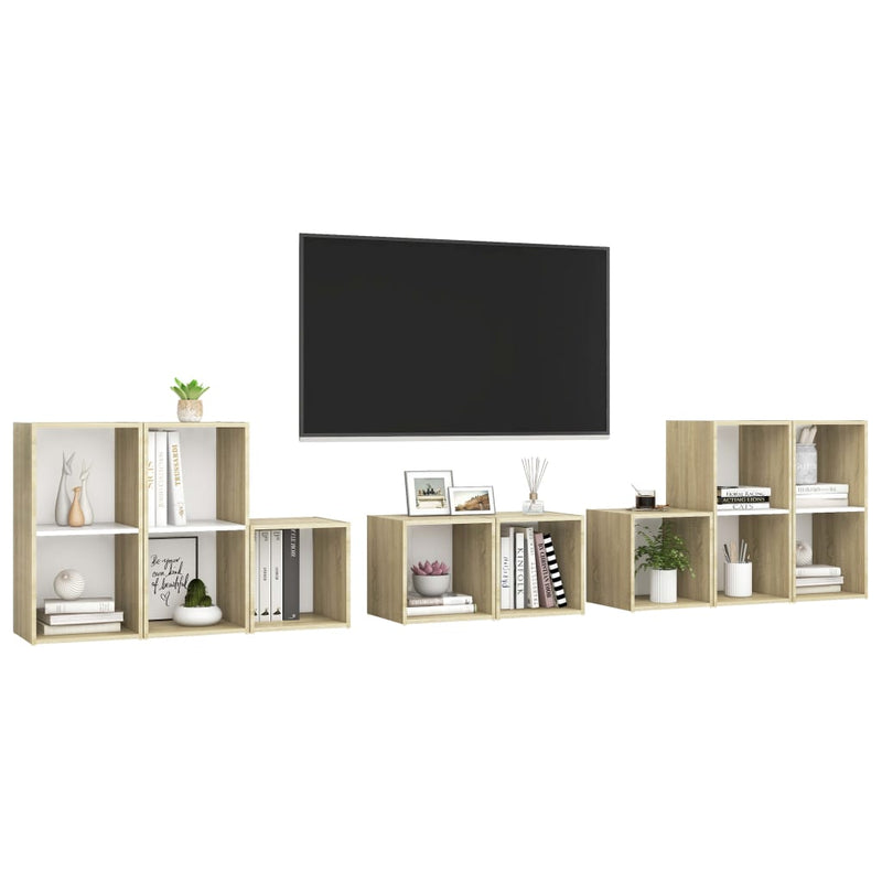 Dealsmate  8 Piece TV Cabinet Set White and Sonoma Oak Engineered Wood