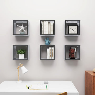 Dealsmate  Wall Cube Shelves 6 pcs High Gloss Grey 30x15x30 cm