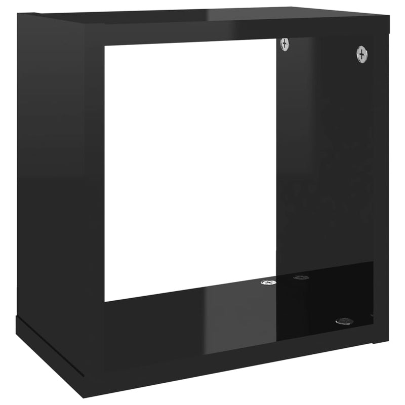 Dealsmate  Wall Cube Shelves 2 pcs High Gloss Black 26x15x26 cm