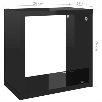 Dealsmate  Wall Cube Shelves 2 pcs High Gloss Black 26x15x26 cm
