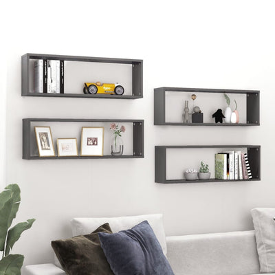 Dealsmate  Wall Cube Shelves 4 pcs High Gloss Grey 80x15x26.5 cm Engineered Wood