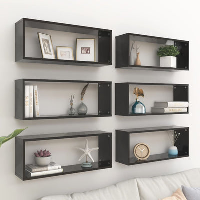 Dealsmate  Wall Cube Shelves 6 pcs Black 60x15x23 cm Engineered Wood