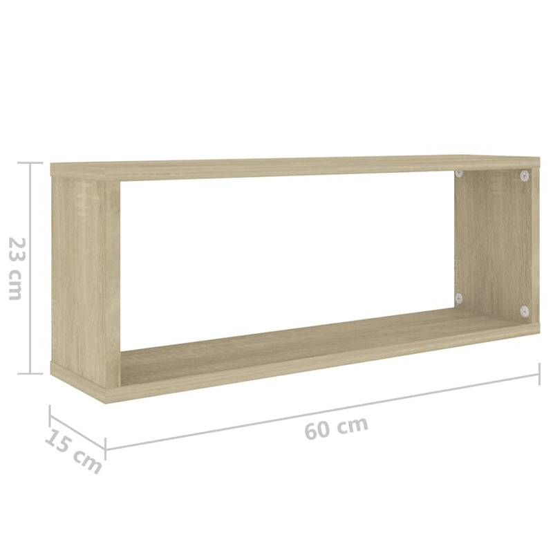 Dealsmate  Wall Cube Shelves 2 pcs White and Sonoma Oak 60x15x23 cm Engineered Wood
