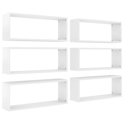 Dealsmate  Wall Cube Shelves 6 pcs High Gloss White 60x15x23 cm Engineered Wood