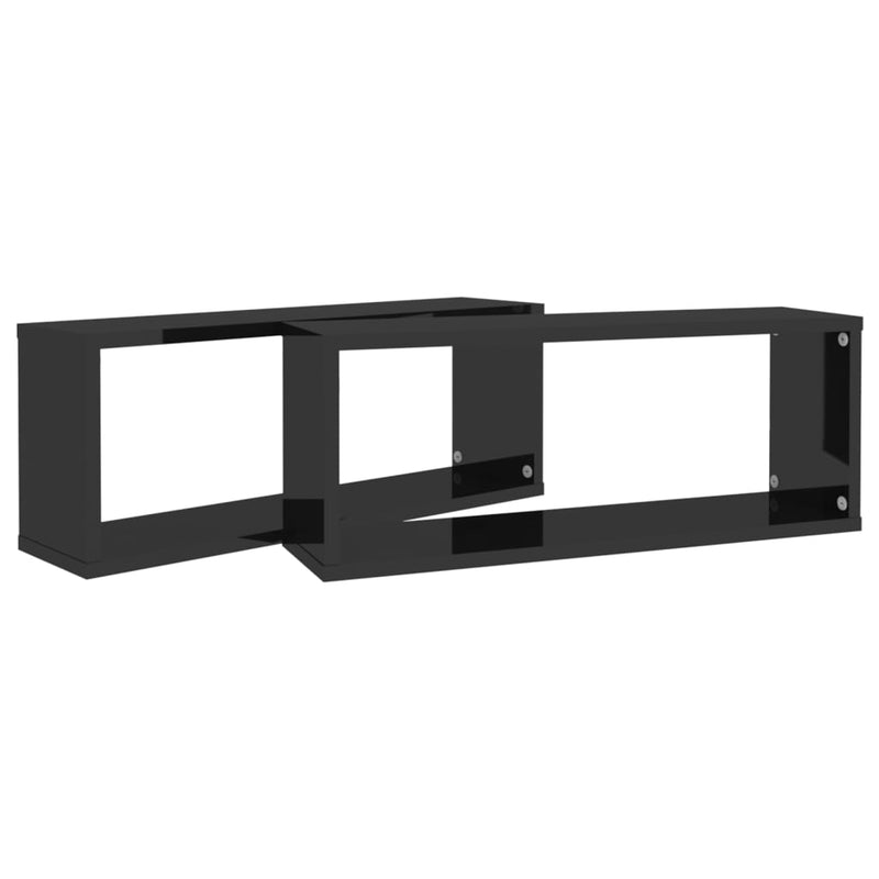 Dealsmate  Wall Cube Shelves 2 pcs High Gloss Black 60x15x23 cm Engineered Wood