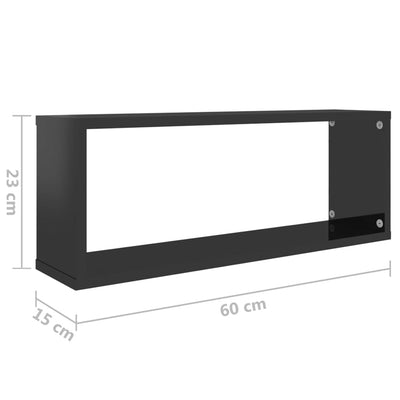 Dealsmate  Wall Cube Shelves 2 pcs High Gloss Black 60x15x23 cm Engineered Wood