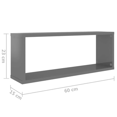 Dealsmate  Wall Cube Shelves 2 pcs High Gloss Grey 60x15x23 cm Engineered Wood