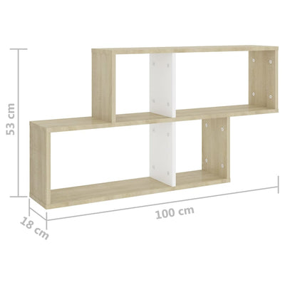 Dealsmate  Wall Shelf White and Sonoma Oak 100x18x53 cm Engineered Wood