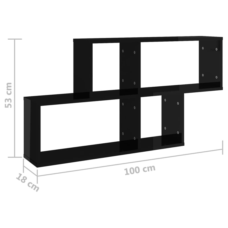 Dealsmate  Wall Shelf High Gloss Black 100x18x53 cm Engineered Wood