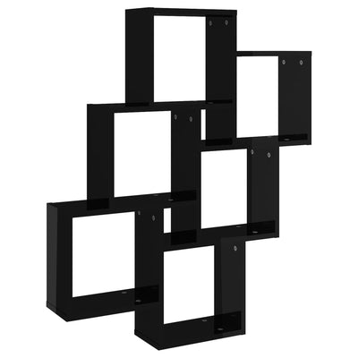 Dealsmate  Wall Cube Shelf High Gloss Black 78x15x93 cm Engineered Wood