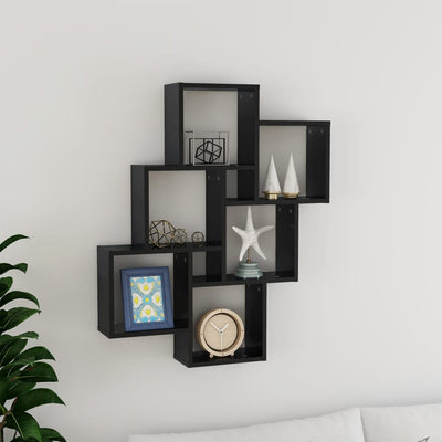Dealsmate  Wall Cube Shelf High Gloss Black 78x15x93 cm Engineered Wood