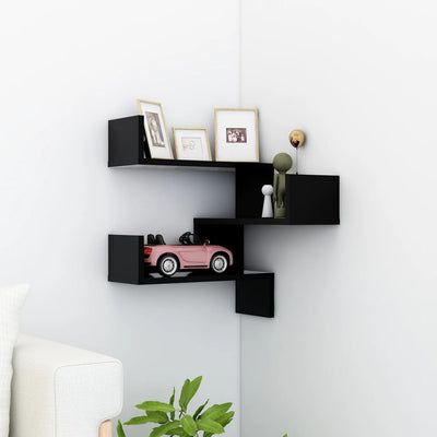 Dealsmate  Wall Corner Shelf Black 40x40x50 cm Engineered Wood