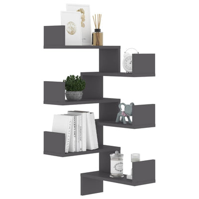 Dealsmate  Wall Corner Shelves 2 pcs Grey 40x40x50 cm Engineered Wood
