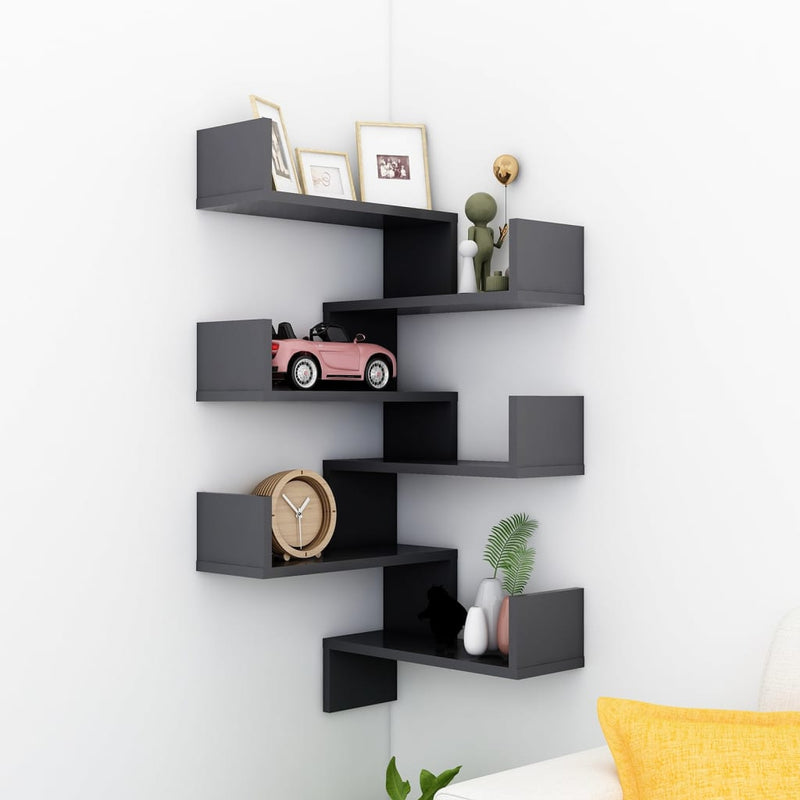 Dealsmate  Wall Corner Shelves 2 pcs Grey 40x40x50 cm Engineered Wood