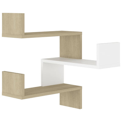 Dealsmate  Wall Corner Shelf White and Sonoma Oak 40x40x50 cm Engineered Wood