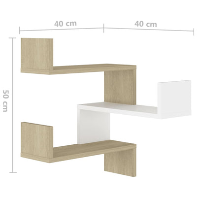 Dealsmate  Wall Corner Shelf White and Sonoma Oak 40x40x50 cm Engineered Wood