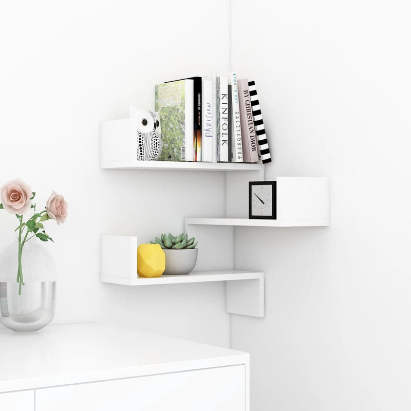 Dealsmate  Wall Corner Shelf High Gloss White 40x40x50 cm Engineered Wood