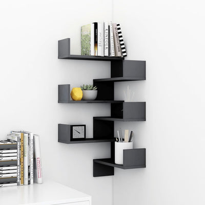 Dealsmate  Wall Corner Shelves 2 pcs High Gloss Grey 40x40x50 cm Engineered Wood