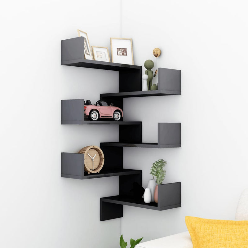 Dealsmate  Wall Corner Shelves 2 pcs High Gloss Grey 40x40x50 cm Engineered Wood