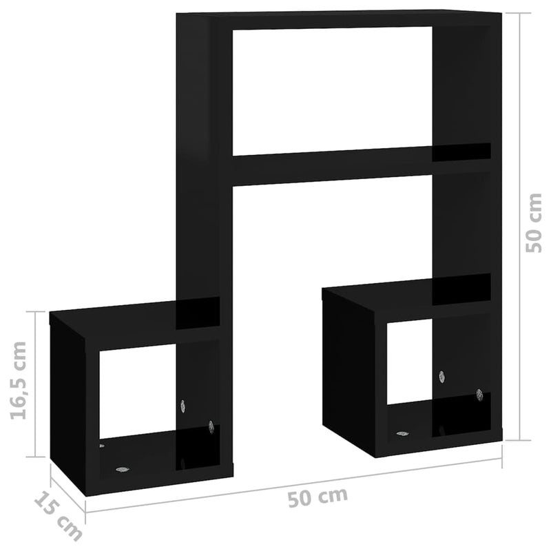 Dealsmate  Wall Shelves 2 pcs High Gloss Black 50x15x50 cm Engineered Wood
