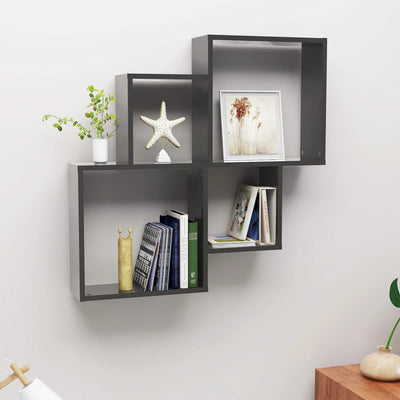Dealsmate  Wall Cube Shelf High Gloss Grey 80x15x78.5 cm Engineered Wood