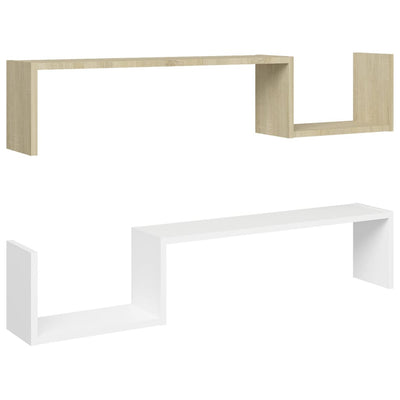 Dealsmate  Wall Shelves 2 pcs White and Sonoma Oak 100x15x20 cm Engineered Wood