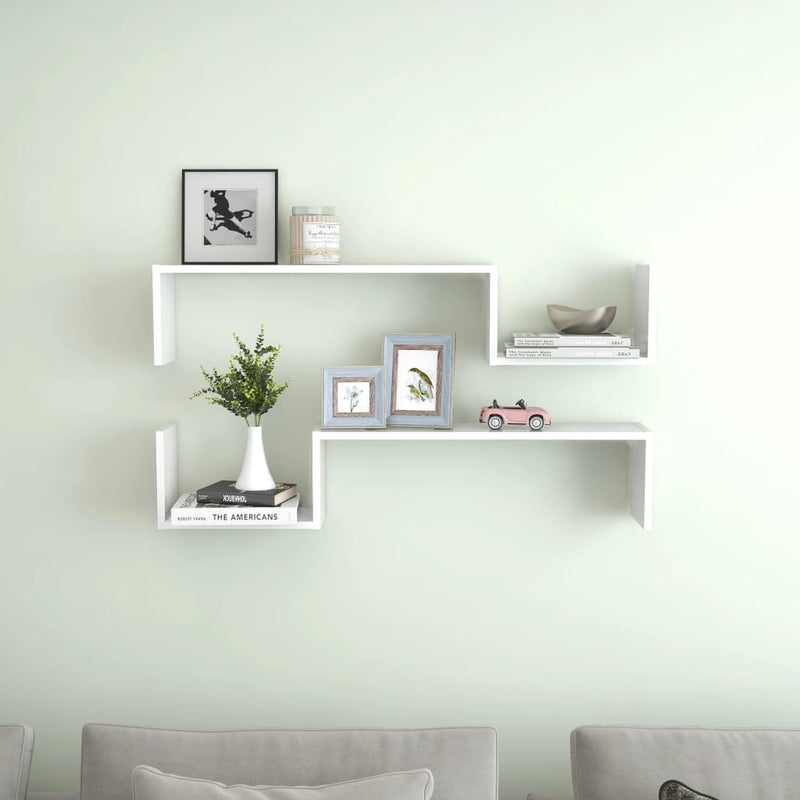 Dealsmate  Wall Shelves 2 pcs High Gloss White 100x15x20 cm Engineered Wood